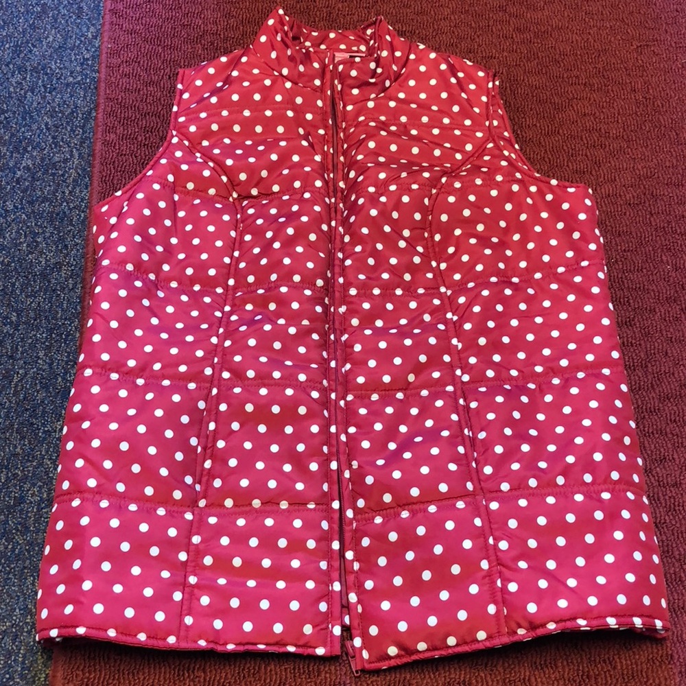 Pink and White polka dot zip up vest.
